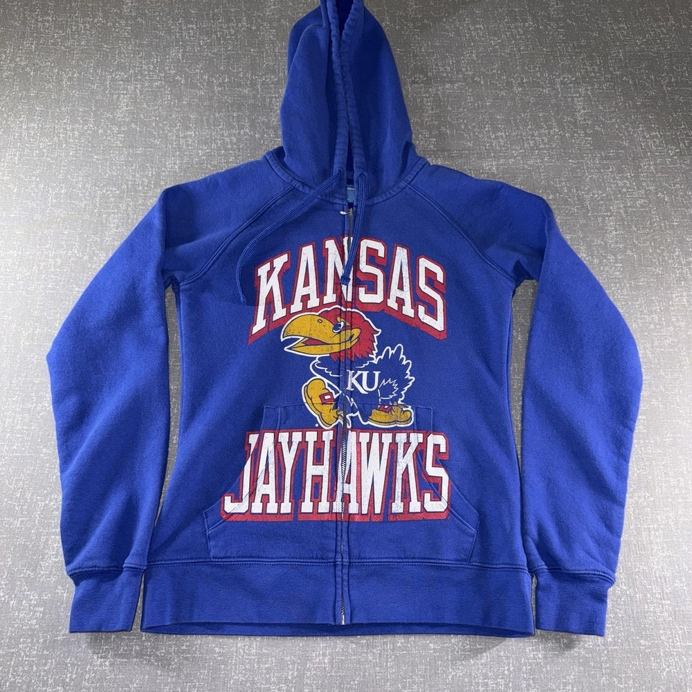 Kansas Jayhawks Hoodie Sweatshirt Womens Small Blue NCAA Basketball Champion Zip